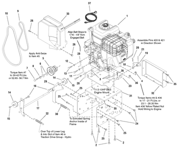 Engine And Frame Group - Steerable Diagram and Parts List for 1695340-1171HST 2007 Briggs and Stratton Snow Blower